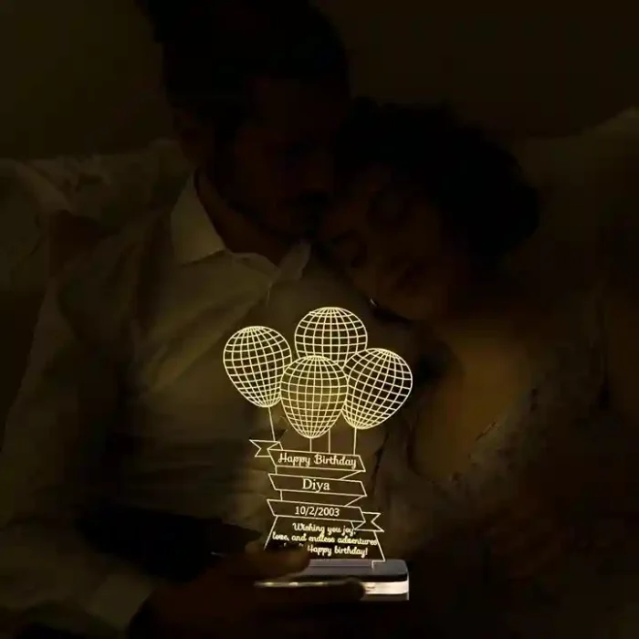 Acrylic Top, Wood Anniversary Gift Personalized 3D Illusion Heart LED Lamp | Engraved Night Lamps for Special Occasions Happy Birthday Gifts Unique Gift