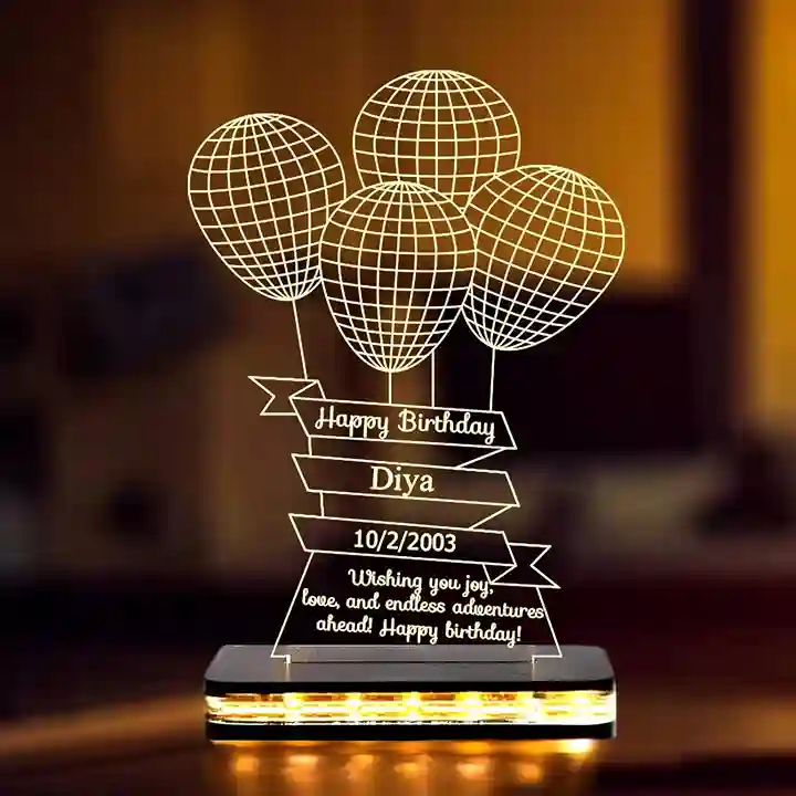 Acrylic Top, Wood Anniversary Gift Personalized 3D Illusion Heart LED Lamp | Engraved Night Lamps for Special Occasions Happy Birthday Gifts Unique Gift
