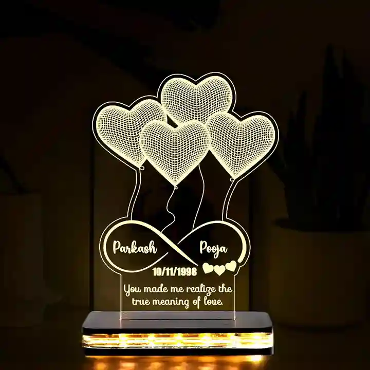 Personalized 3D Illusion LED Table Lamp | Heart Shape Customized Name Lamp for Couple Gift
