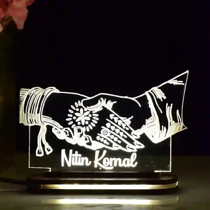 3D Illusion Hand Holding Couple Night lamp Gift for Anniversary Valentine Day Birthday (Warm White Light)