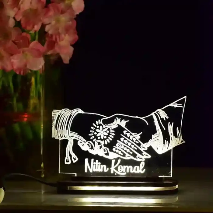 3D Illusion Hand Holding Couple Night lamp Gift for Anniversary Valentine Day Birthday (Warm White Light)