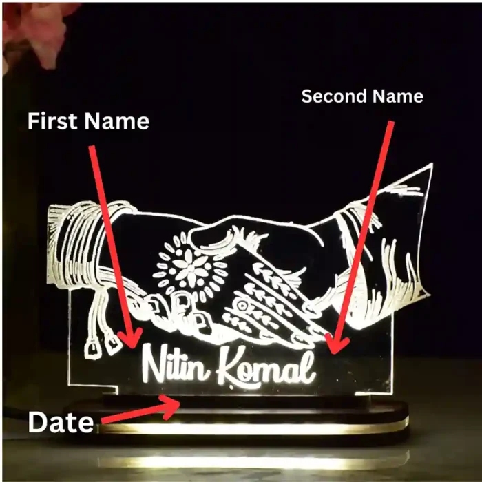 3D Illusion Hand Holding Couple Night lamp Gift for Anniversary Valentine Day Birthday (Warm White Light)