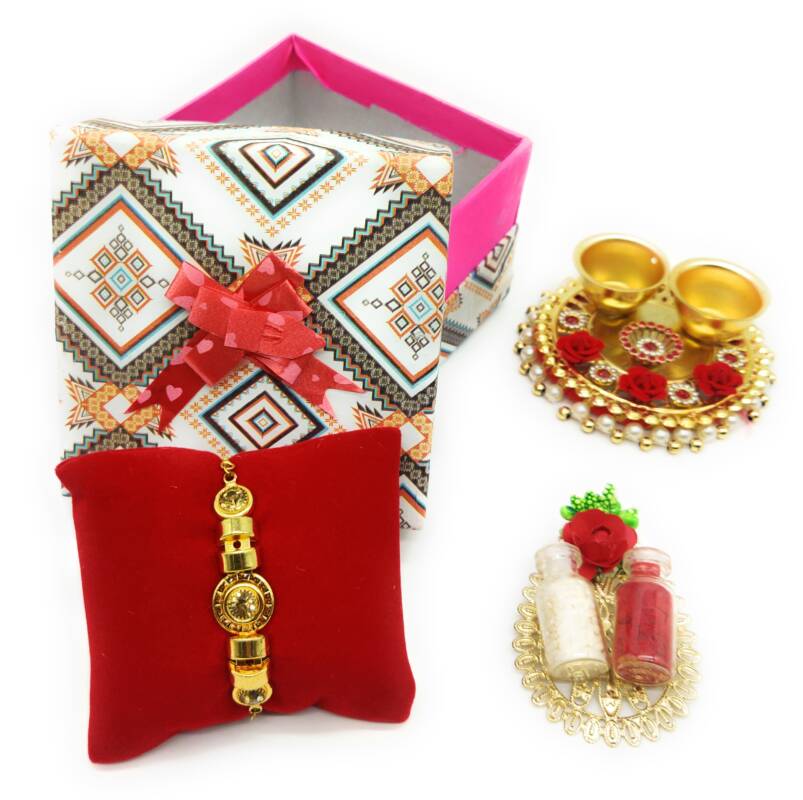 Premium Khanda Rakhi for Brother in a Luxury Jewellery Box Combo with Roli , Chawal , Chandan