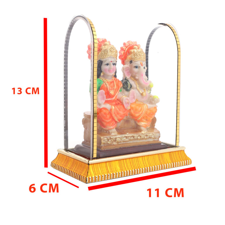 Awesome Craft Lord Ganesha & Goddess Laxmi Marble Finish Idol in Acrylic Glass Box | Lakshmi Ganesh Murti for Temple, Living Room, Diwali Gifts, Office/Home Decor | 13 x 11 x 6 cm