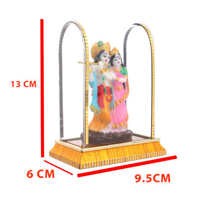 Awesome Craft Radha Krishna ji Jugal Jodi Marble murti in Glass Box Acrylic | Home Mandir Temple Showpiece Idol Statue Gifts Home Decor Temple Pooja Golden (Size: 13 cm, 9 cm, 6 cm)